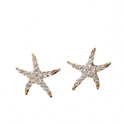 Simple Style Starfish Stud Earrings For Women Featuring Copper Ear Pins And Zircon Inlay
