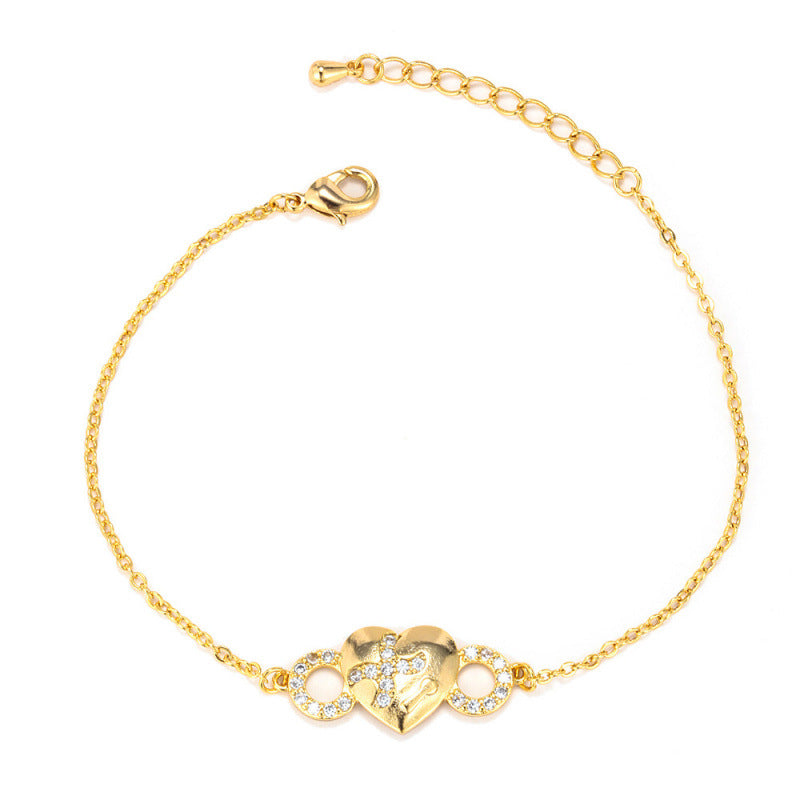 Double Heart Copper Bracelet In Yellow, For Women, Perfect Valentine's Day Gift