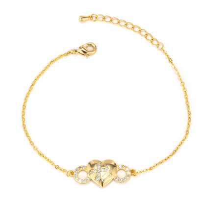 Double Heart Copper Bracelet In Yellow, For Women, Perfect Valentine's Day Gift