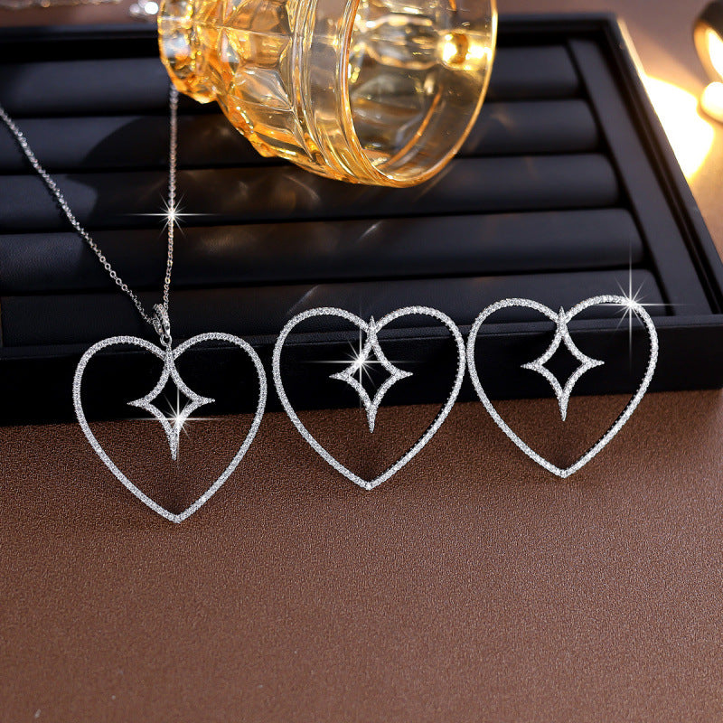 Sweet Heart Shape Jewelry Set For Women In Brass With Zircon Inlay, 1 Set