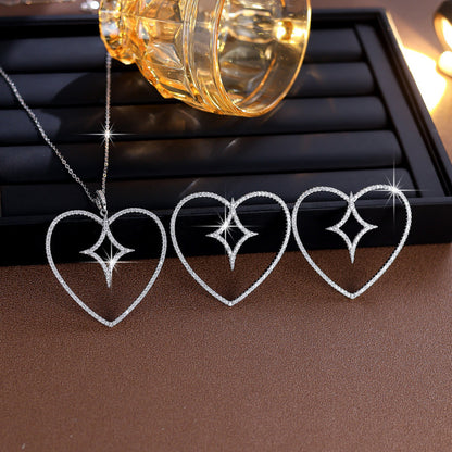 Sweet Heart Shape Jewelry Set For Women In Brass With Zircon Inlay, 1 Set