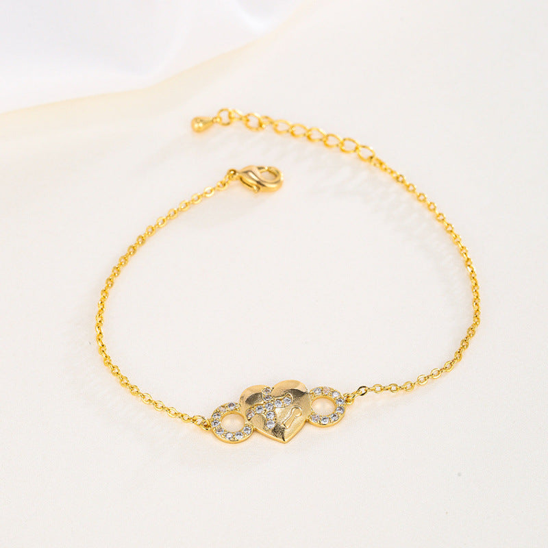 Double Heart Copper Bracelet In Yellow, For Women, Perfect Valentine's Day Gift