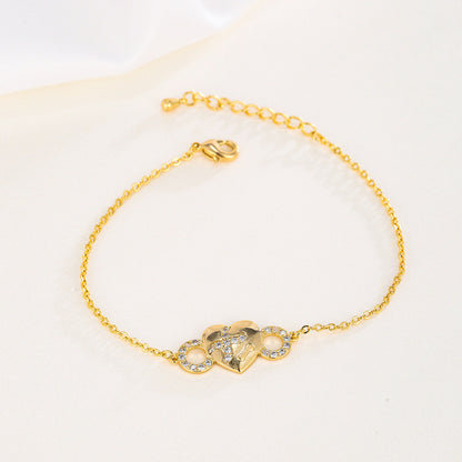 Double Heart Copper Bracelet In Yellow, For Women, Perfect Valentine's Day Gift