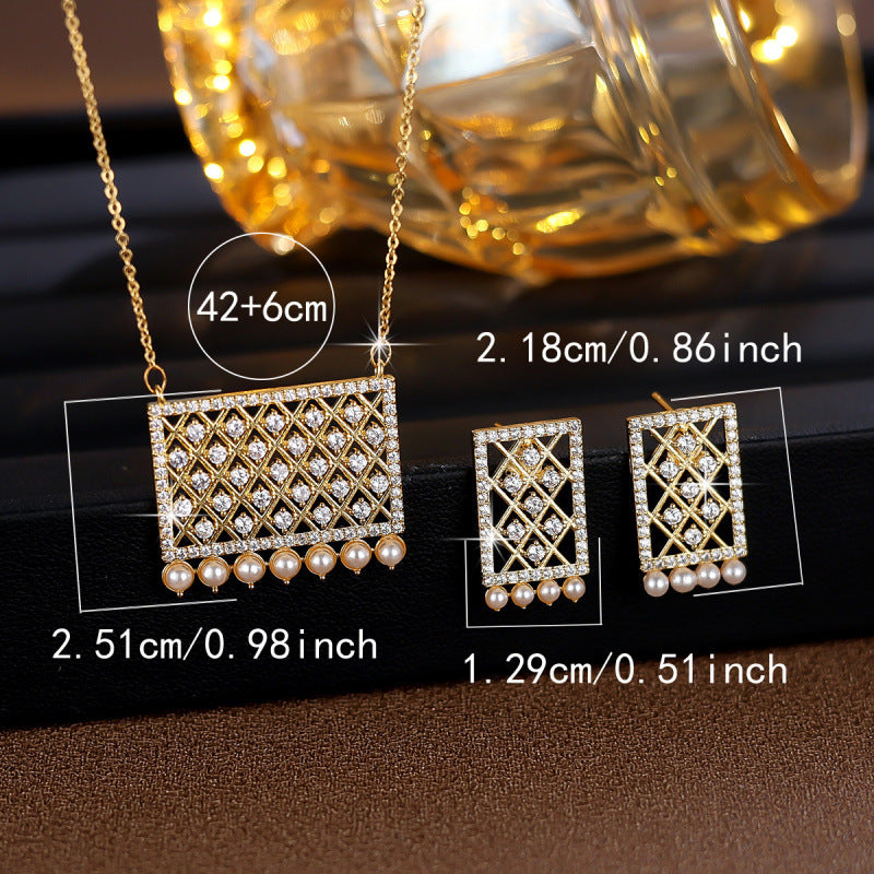 Luxurious Square Jewelry Set For Women With Electroplated Copper And Zircon Inlay, Featuring Micro Super Whisper Thin Chain