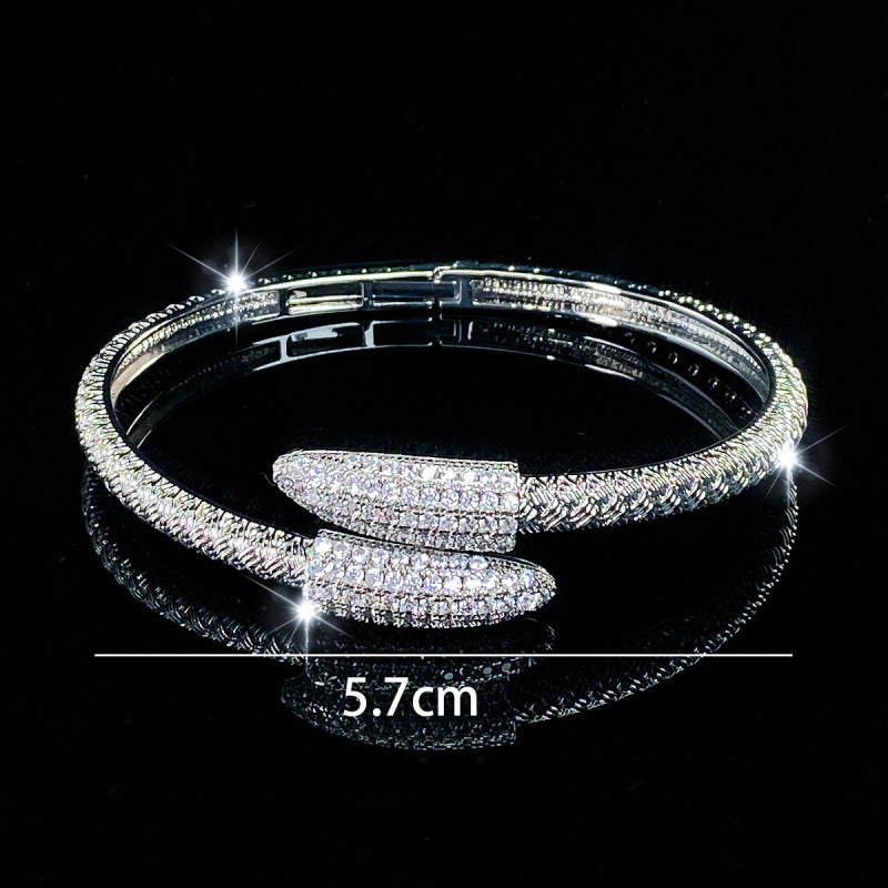 Women’s Electroplated Copper Bangle With Zircon Inlay, Featuring Stretch Adjustable Clasp