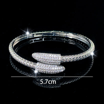 Women’s Electroplated Copper Bangle With Zircon Inlay, Featuring Stretch Adjustable Clasp