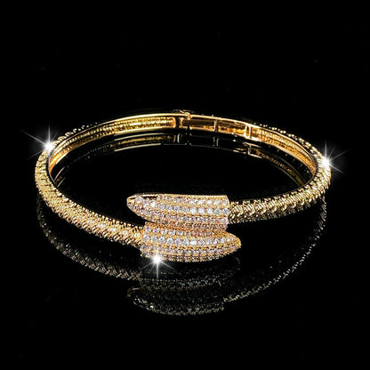 Women’s Electroplated Copper Bangle With Zircon Inlay, Featuring Stretch Adjustable Clasp