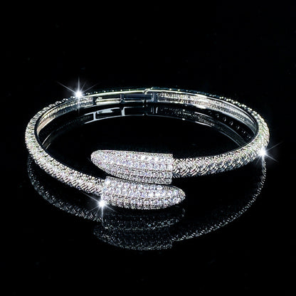 Women’s Electroplated Copper Bangle With Zircon Inlay, Featuring Stretch Adjustable Clasp