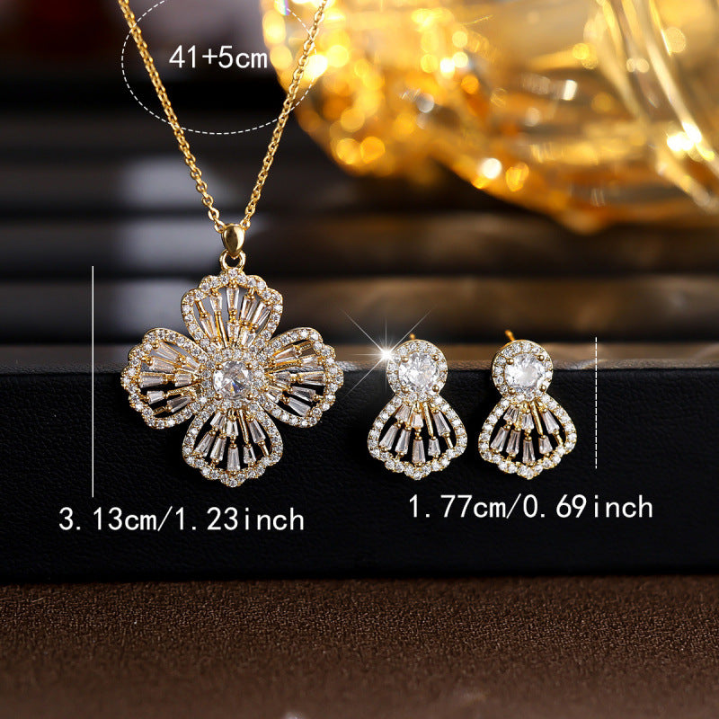Simple Style Plant Jewelry Set For Women With Electroplated Brass And Zircon Inlay, Featuring Micro Super Whisper Thin Chain