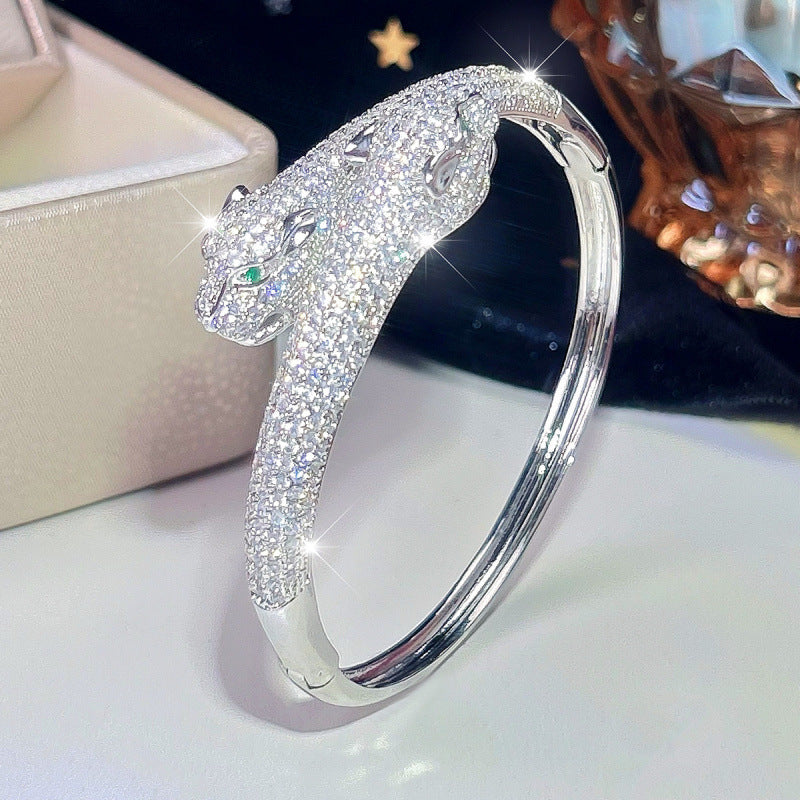 Hip-Hop Style Copper Bangle For Women With Zircon Inlay In Gold