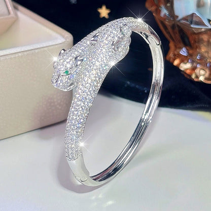 Hip-Hop Style Copper Bangle For Women With Zircon Inlay In Gold