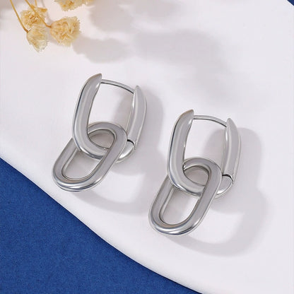 Double Ring Gold Earrings For Women With Copper Ear Pins, Stylish And Elegant Design