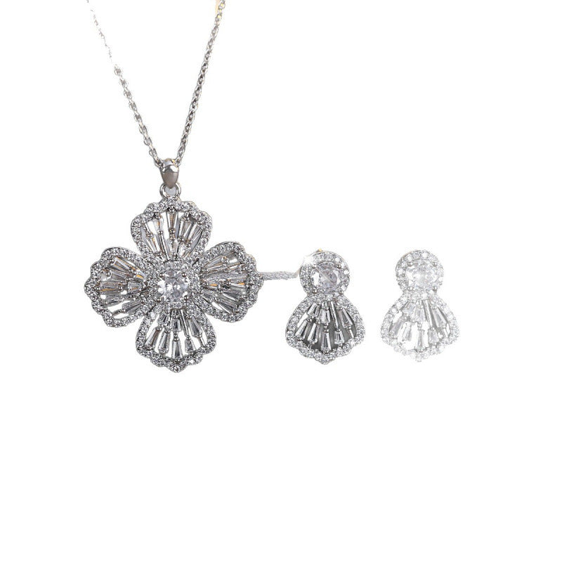 Simple Style Plant Jewelry Set For Women With Electroplated Brass And Zircon Inlay, Featuring Micro Super Whisper Thin Chain