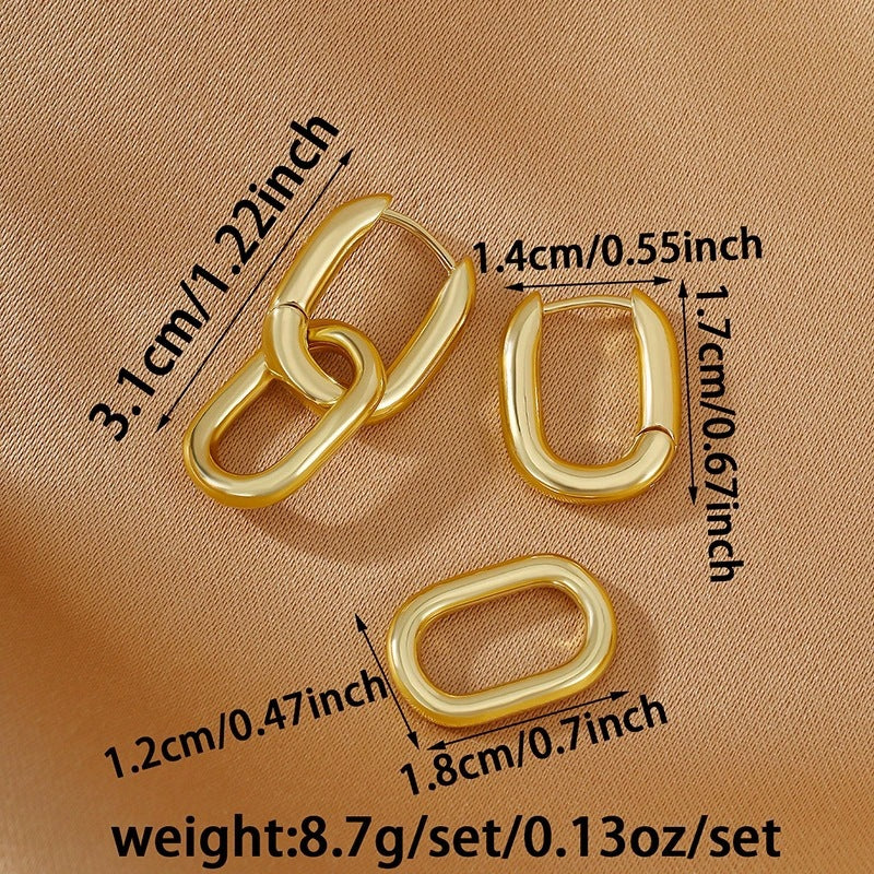 Double Ring Gold Earrings For Women With Copper Ear Pins, Stylish And Elegant Design