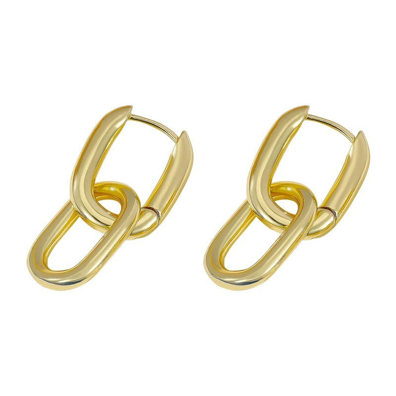 Double Ring Gold Earrings For Women With Copper Ear Pins, Stylish And Elegant Design