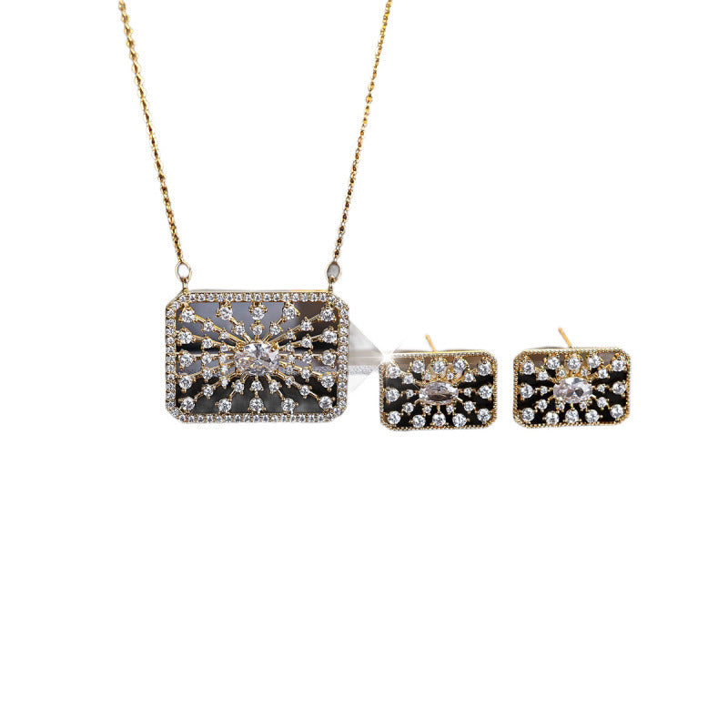 Luxurious Square Necklace For Women In Brass With Electroplated Gold Plating And Zircon Inlay, Featuring Micro Super Whisper Thin Chain