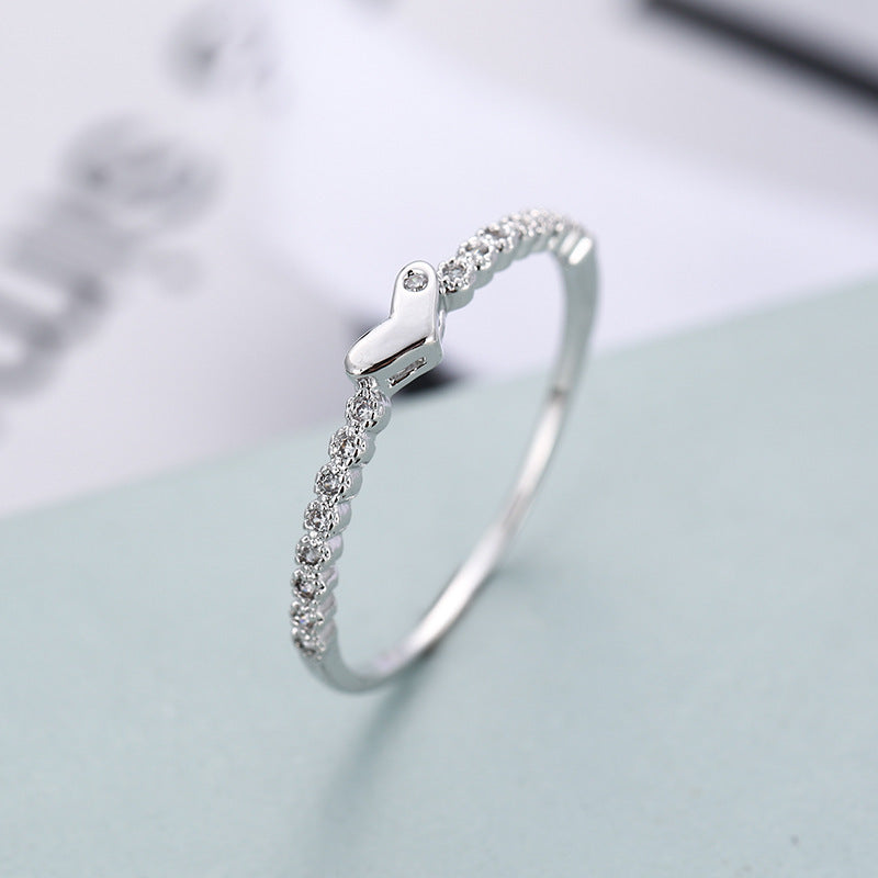 Heart Shape Ring For Women In Simple Style With Bezel Setting, Electroplated Copper And Zircon Inlay