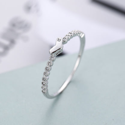 Heart Shape Ring For Women In Simple Style With Bezel Setting, Electroplated Copper And Zircon Inlay
