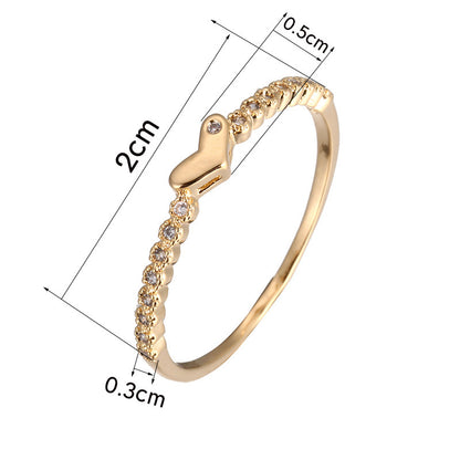 Heart Shape Ring For Women In Simple Style With Bezel Setting, Electroplated Copper And Zircon Inlay