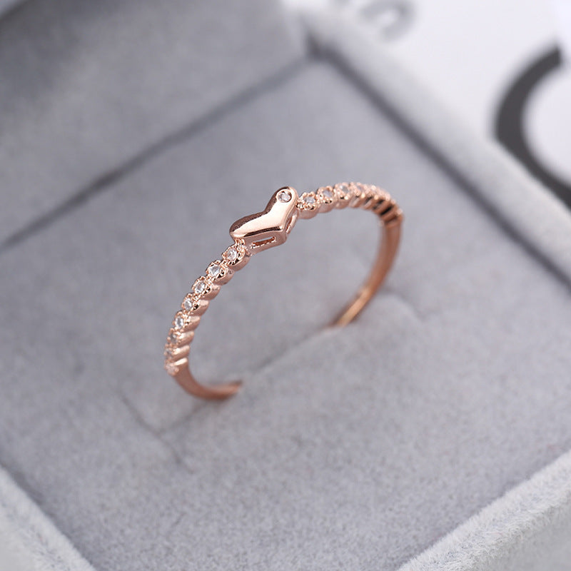 Heart Shape Ring For Women In Simple Style With Bezel Setting, Electroplated Copper And Zircon Inlay