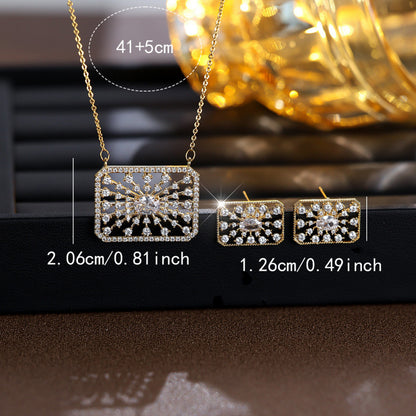 Luxurious Square Necklace For Women In Brass With Electroplated Gold Plating And Zircon Inlay, Featuring Micro Super Whisper Thin Chain