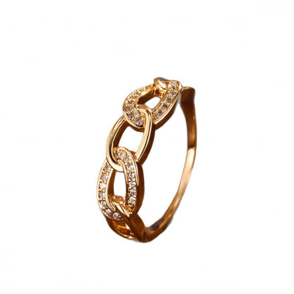 Simple Style Chains Print Ring For Women In Electroplated Copper With Zircon Inlay