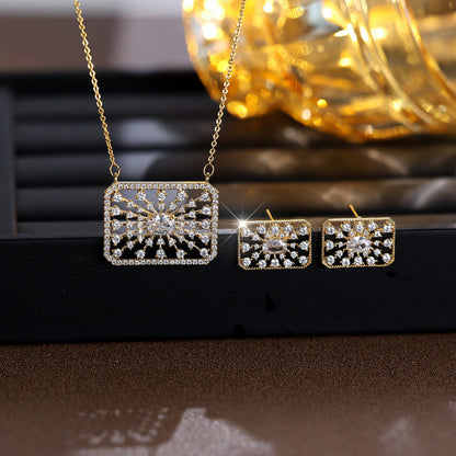 Luxurious Square Necklace For Women In Brass With Electroplated Gold Plating And Zircon Inlay, Featuring Micro Super Whisper Thin Chain