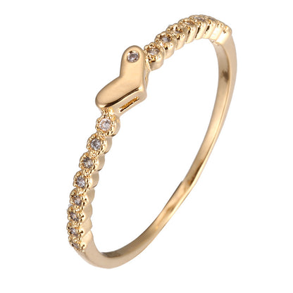 Heart Shape Ring For Women In Simple Style With Bezel Setting, Electroplated Copper And Zircon Inlay