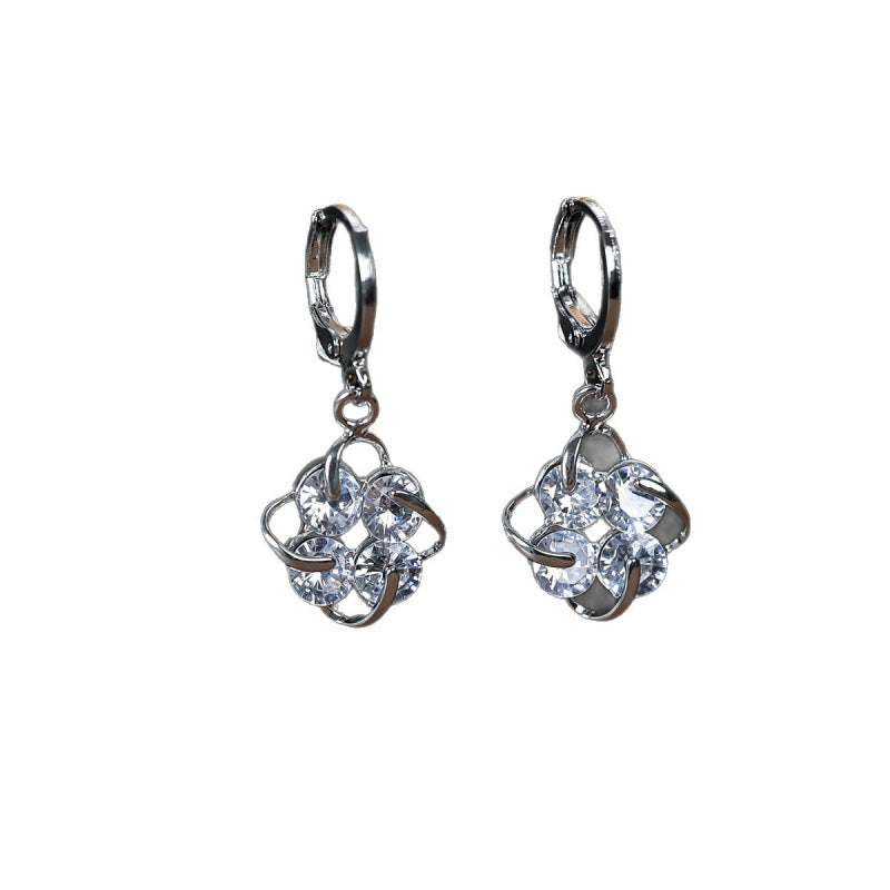 Gold Flowers Earrings For Women Featuring Copper Ear Pins And Zircon Inlay Material