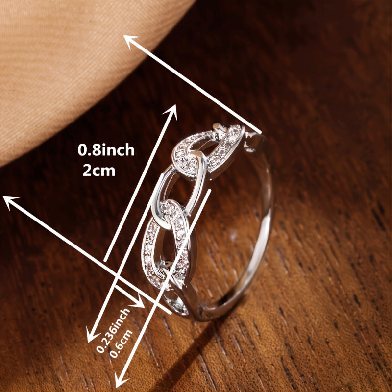 Simple Style Chains Print Ring For Women In Electroplated Copper With Zircon Inlay
