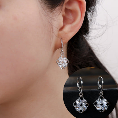 Gold Flowers Earrings For Women Featuring Copper Ear Pins And Zircon Inlay Material