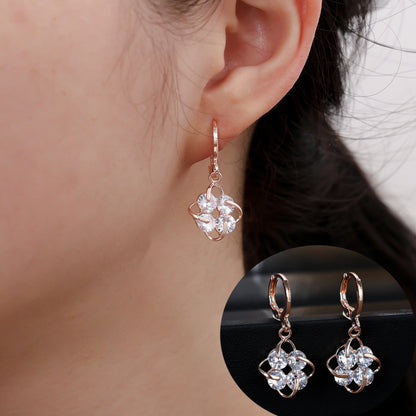 Gold Flowers Earrings For Women Featuring Copper Ear Pins And Zircon Inlay Material