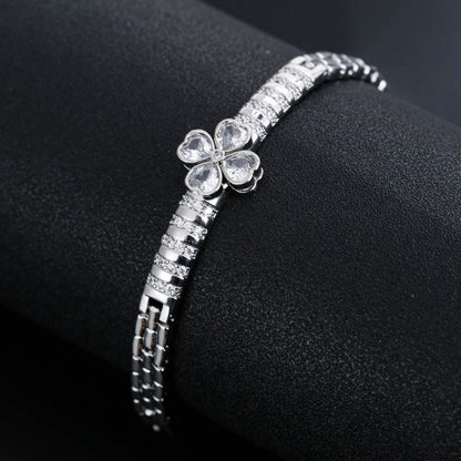 Electroplated Copper Bangle With Zircon Inlay Featuring Floral Design, 1 PCS Package