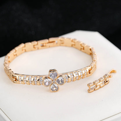 Electroplated Copper Bangle With Zircon Inlay Featuring Floral Design, 1 PCS Package