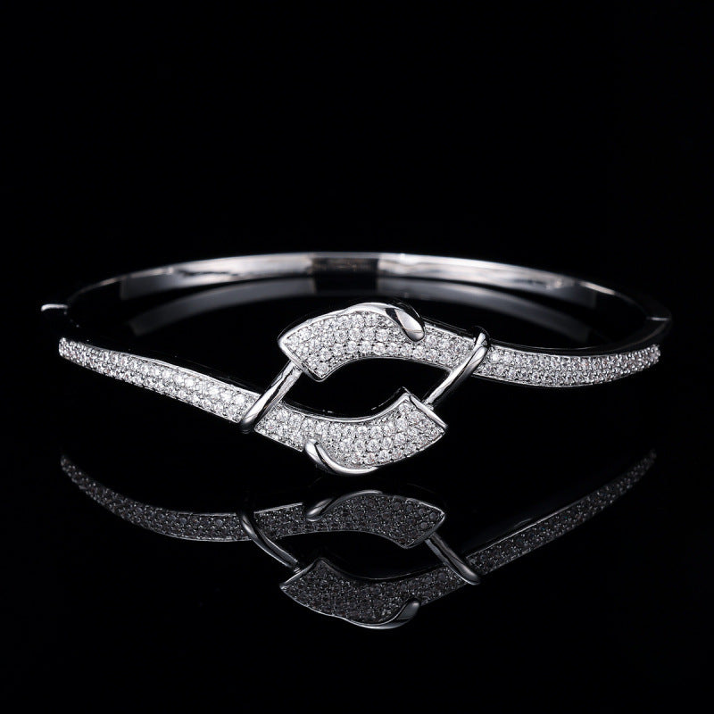 Women’s Silver Plated Copper Bangle With Zircon Inlay