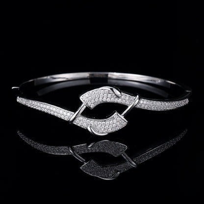 Women’s Silver Plated Copper Bangle With Zircon Inlay