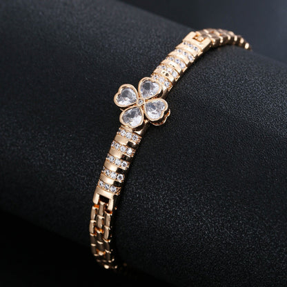 Electroplated Copper Bangle With Zircon Inlay Featuring Floral Design, 1 PCS Package