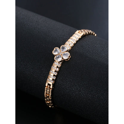 Electroplated Copper Bangle With Zircon Inlay Featuring Floral Design, 1 PCS Package