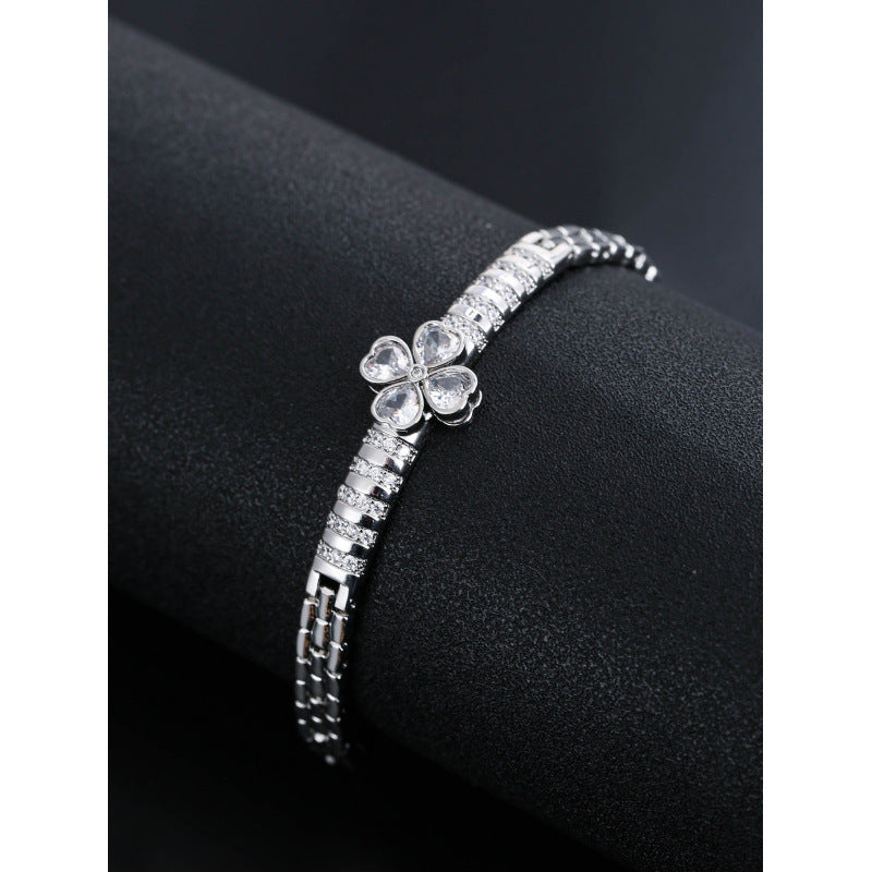 Electroplated Copper Bangle With Zircon Inlay Featuring Floral Design, 1 PCS Package