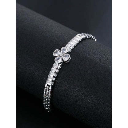 Electroplated Copper Bangle With Zircon Inlay Featuring Floral Design, 1 PCS Package