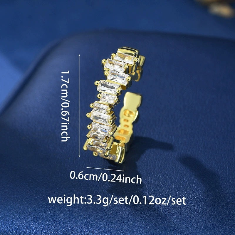 Women’s Rectangle Open Ring In Electroplated Copper With White Zircon Inlay
