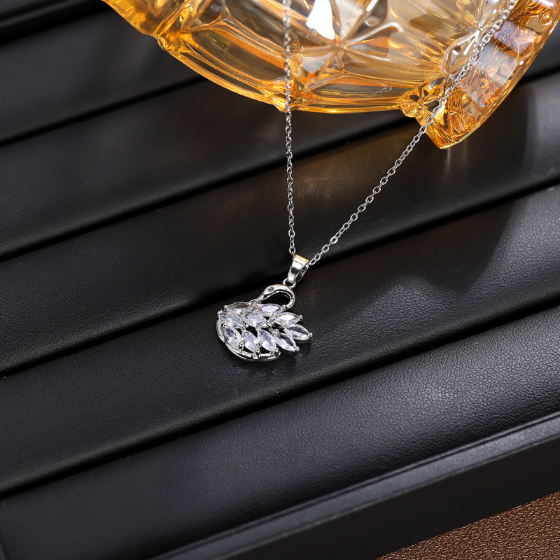 Swan Pendant For Women In Simple Style, Crafted From Copper With Zircon Inlay, Available In Gold For Daily Wear