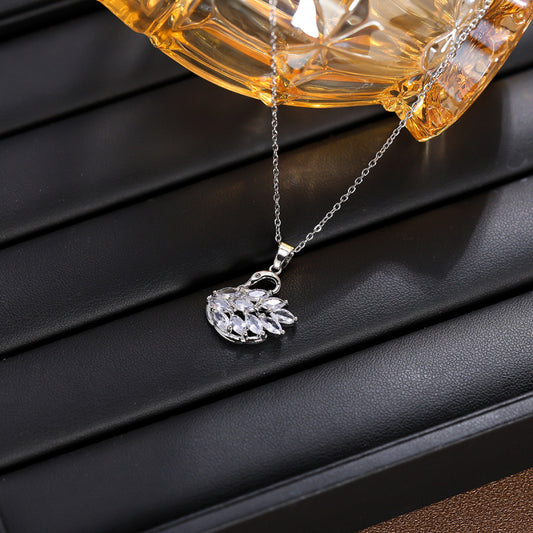 Swan Pendant For Women In Simple Style, Crafted From Copper With Zircon Inlay, Available In Gold For Daily Wear
