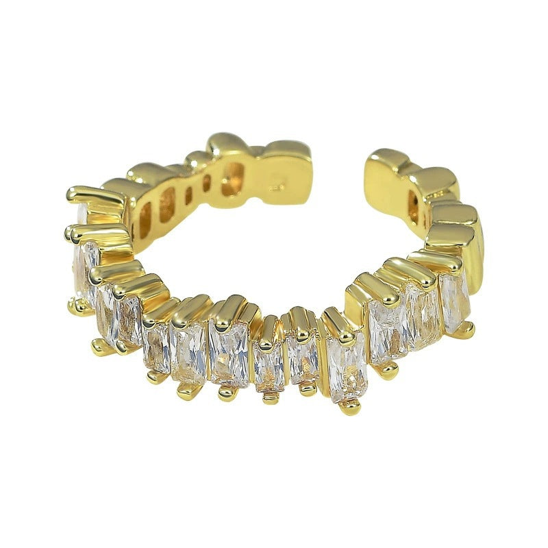 Women’s Rectangle Open Ring In Electroplated Copper With White Zircon Inlay