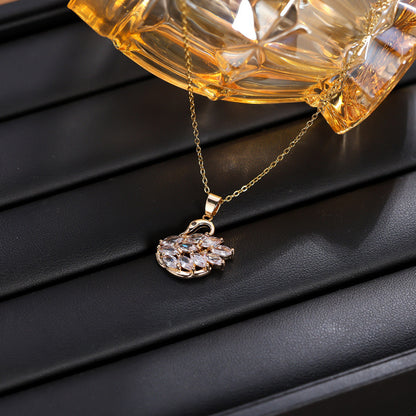 Swan Pendant For Women In Simple Style, Crafted From Copper With Zircon Inlay, Available In Gold For Daily Wear