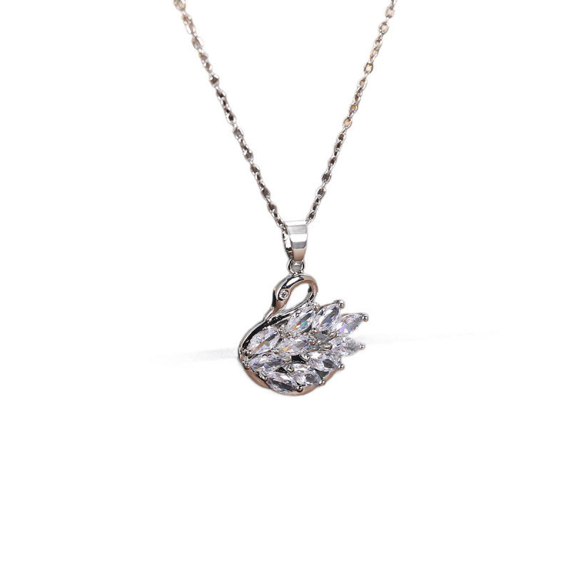 Swan Pendant For Women In Simple Style, Crafted From Copper With Zircon Inlay, Available In Gold For Daily Wear
