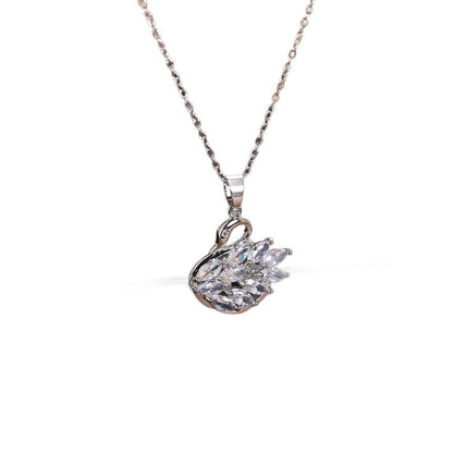 Swan Pendant For Women In Simple Style, Crafted From Copper With Zircon Inlay, Available In Gold For Daily Wear