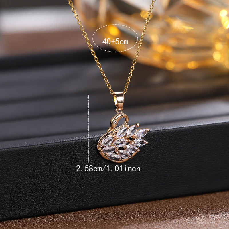 Swan Pendant For Women In Simple Style, Crafted From Copper With Zircon Inlay, Available In Gold For Daily Wear