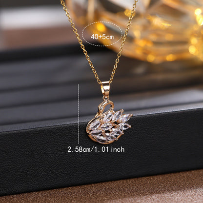 Swan Pendant For Women In Simple Style, Crafted From Copper With Zircon Inlay, Available In Gold For Daily Wear