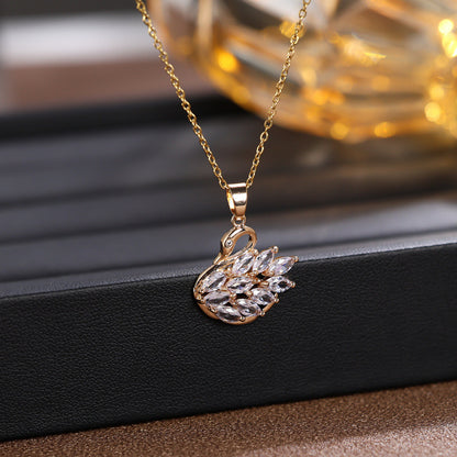 Swan Pendant For Women In Simple Style, Crafted From Copper With Zircon Inlay, Available In Gold For Daily Wear